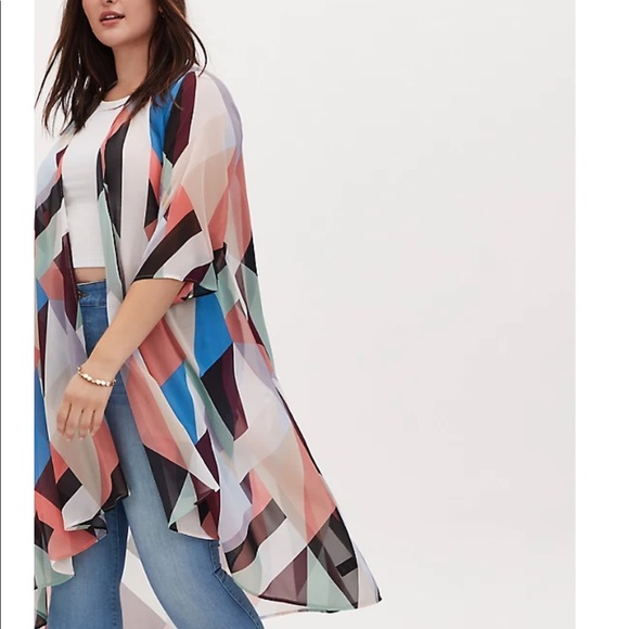 MULTI GEO CHIFFON HI-LO DUSTER KIMONO - Picture 2 of 4